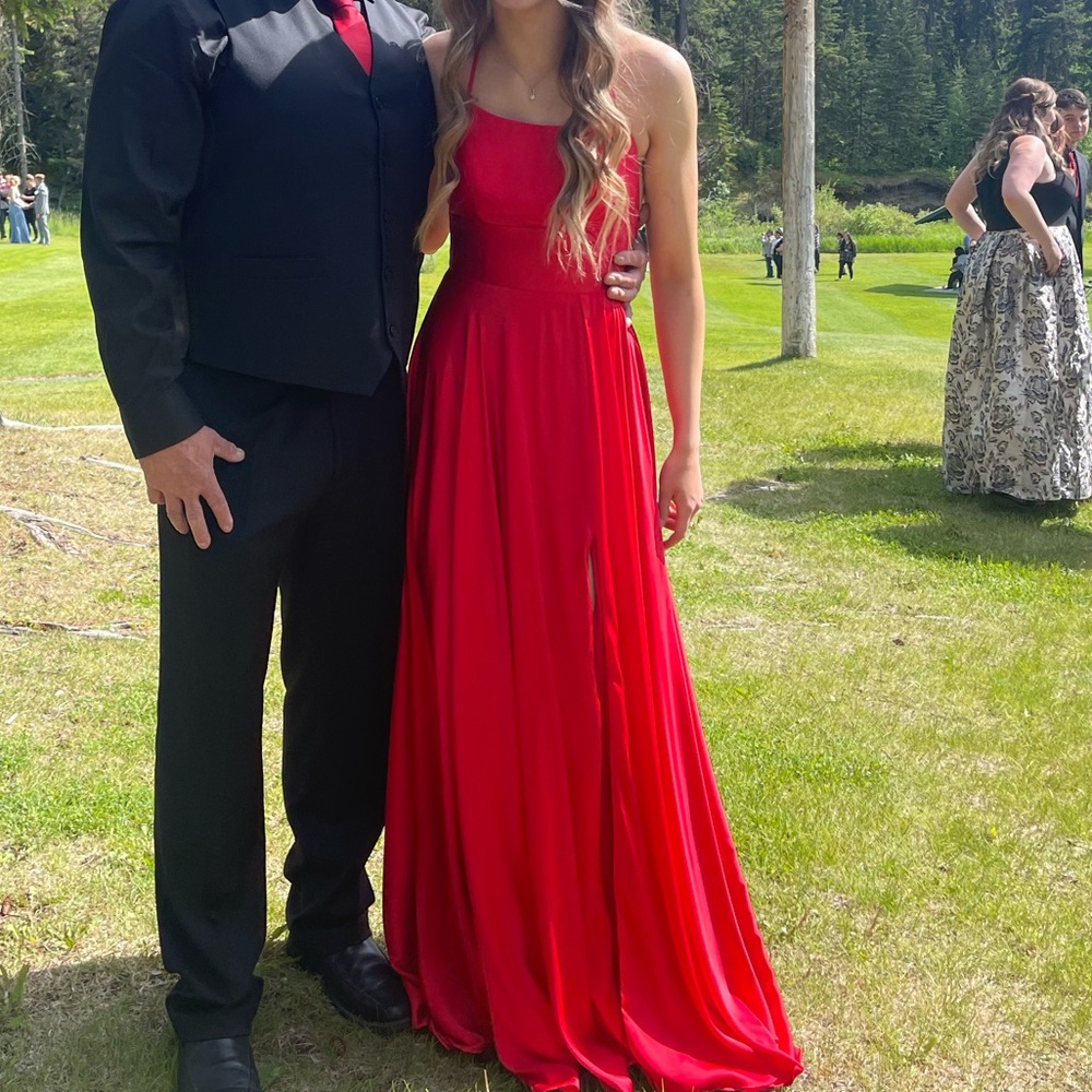 Satin red prom dress